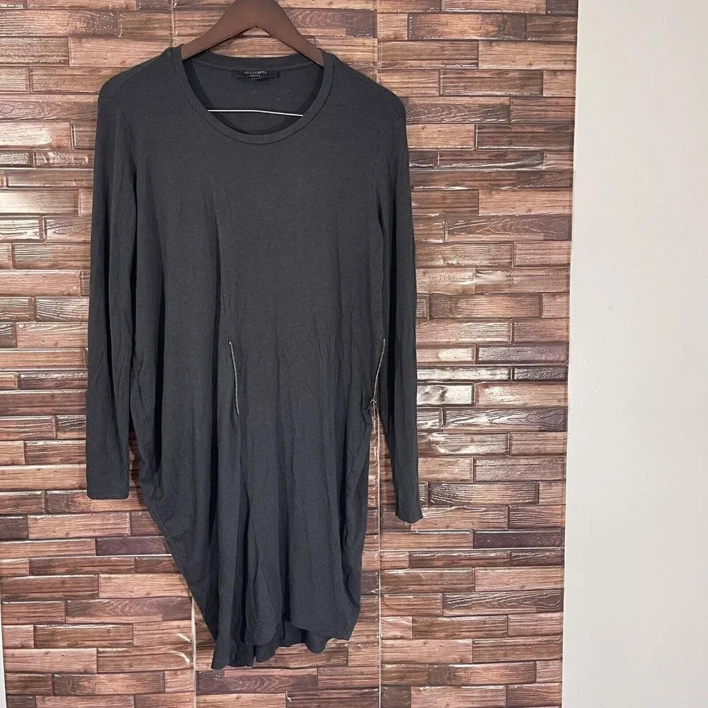 ALLSAINTS Charcoal Gray Dress Womes Size M Front Zip Long Sleeves Viscose Wool